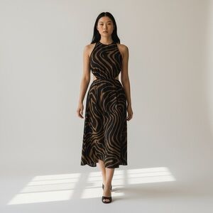 Banana Republic Black and Brown Midi Dress